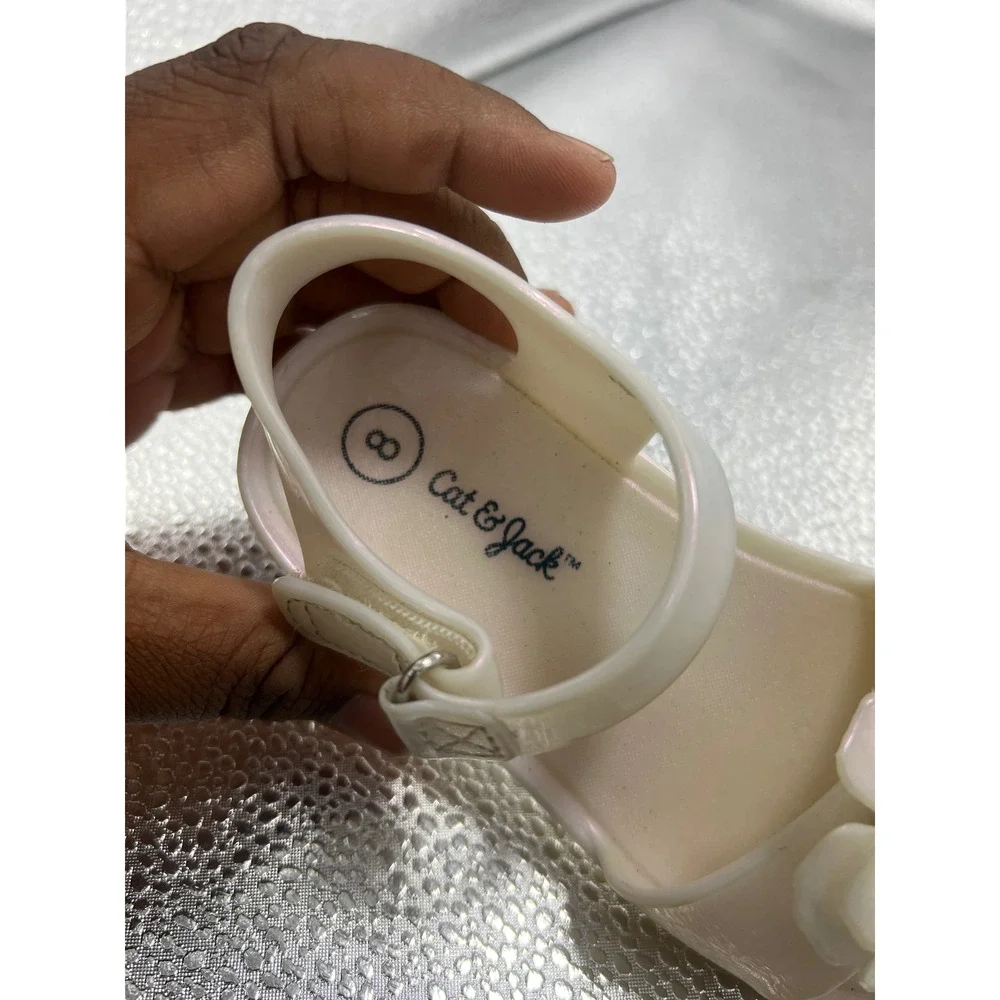 Cat & Jack Toddler Girls Pearlescent Jelly Sandals Flower‎ Detail Cream Size 8
